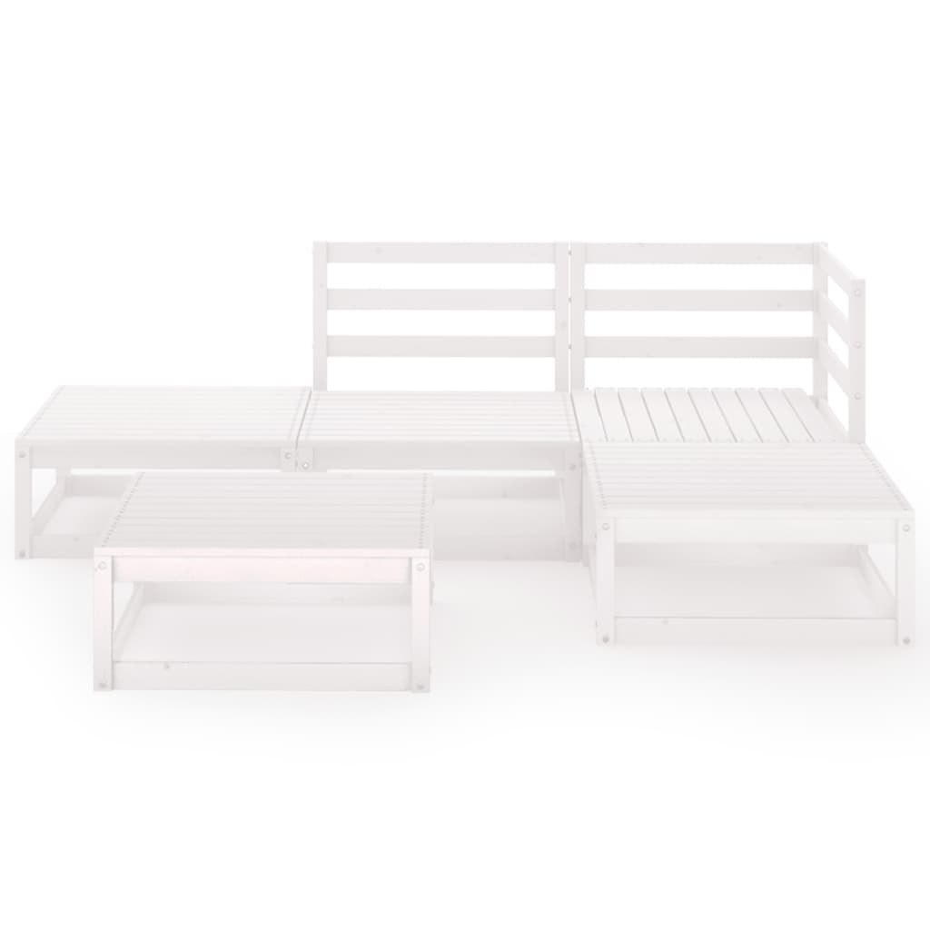 5 Piece Garden Lounge Set White Solid Pinewood