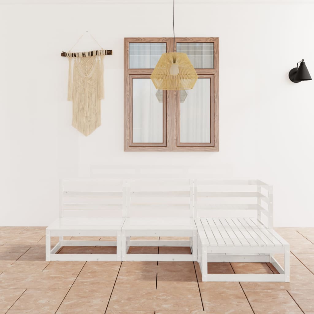 4 Piece Garden Lounge Set White Solid Pinewood