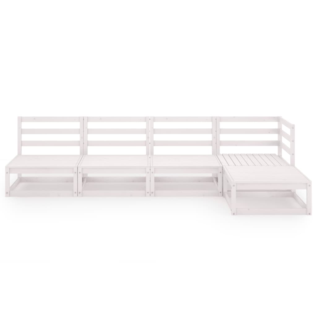 5 Piece Garden Lounge Set White Solid Pinewood