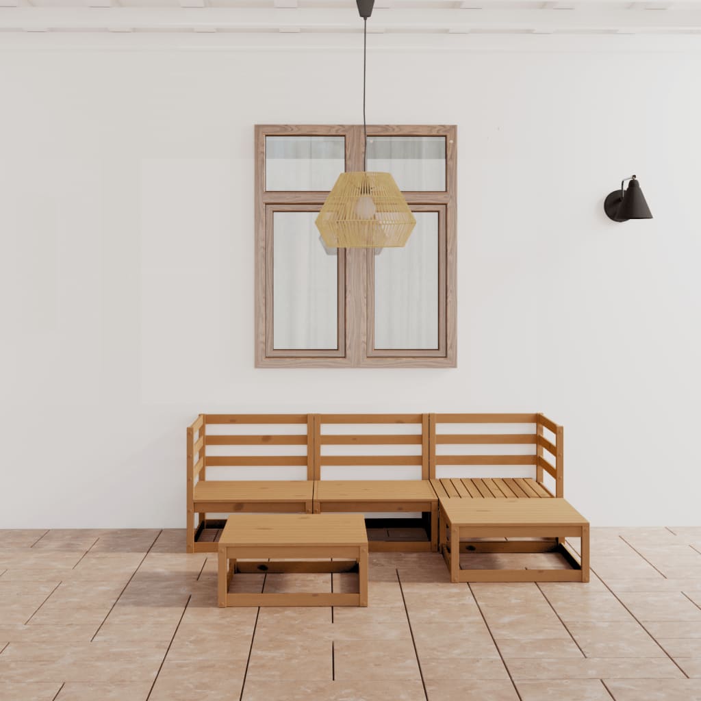 5 Piece Garden Lounge Set Honey Brown Solid Pinewood