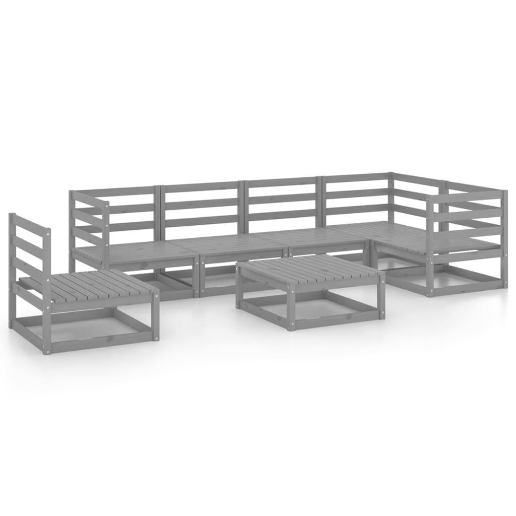 7 Piece Garden Lounge Set Grey Solid Pinewood