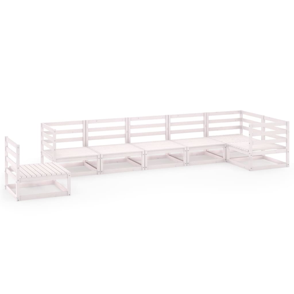 7 Piece Garden Lounge Set White Solid Pinewood