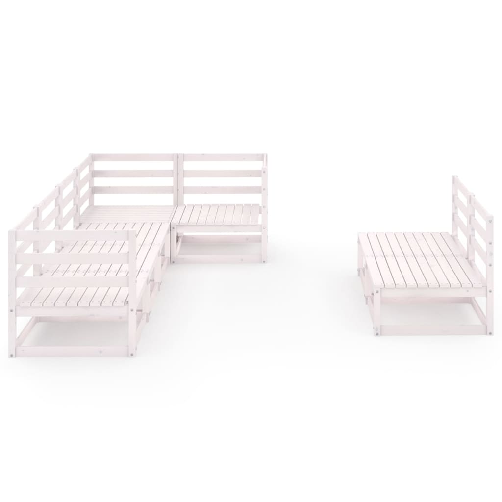 7 Piece Garden Lounge Set White Solid Pinewood