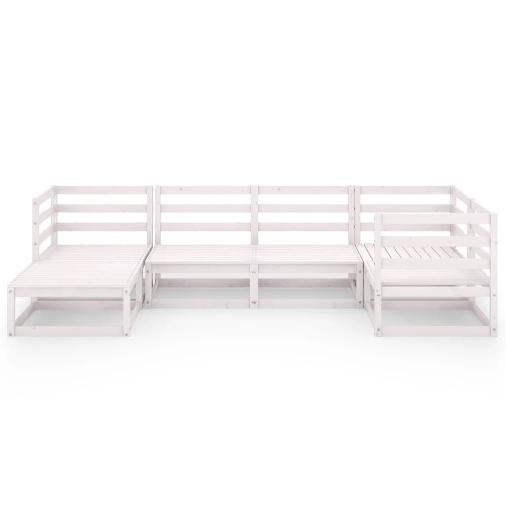 6 Piece Garden Lounge Set White Solid Pinewood