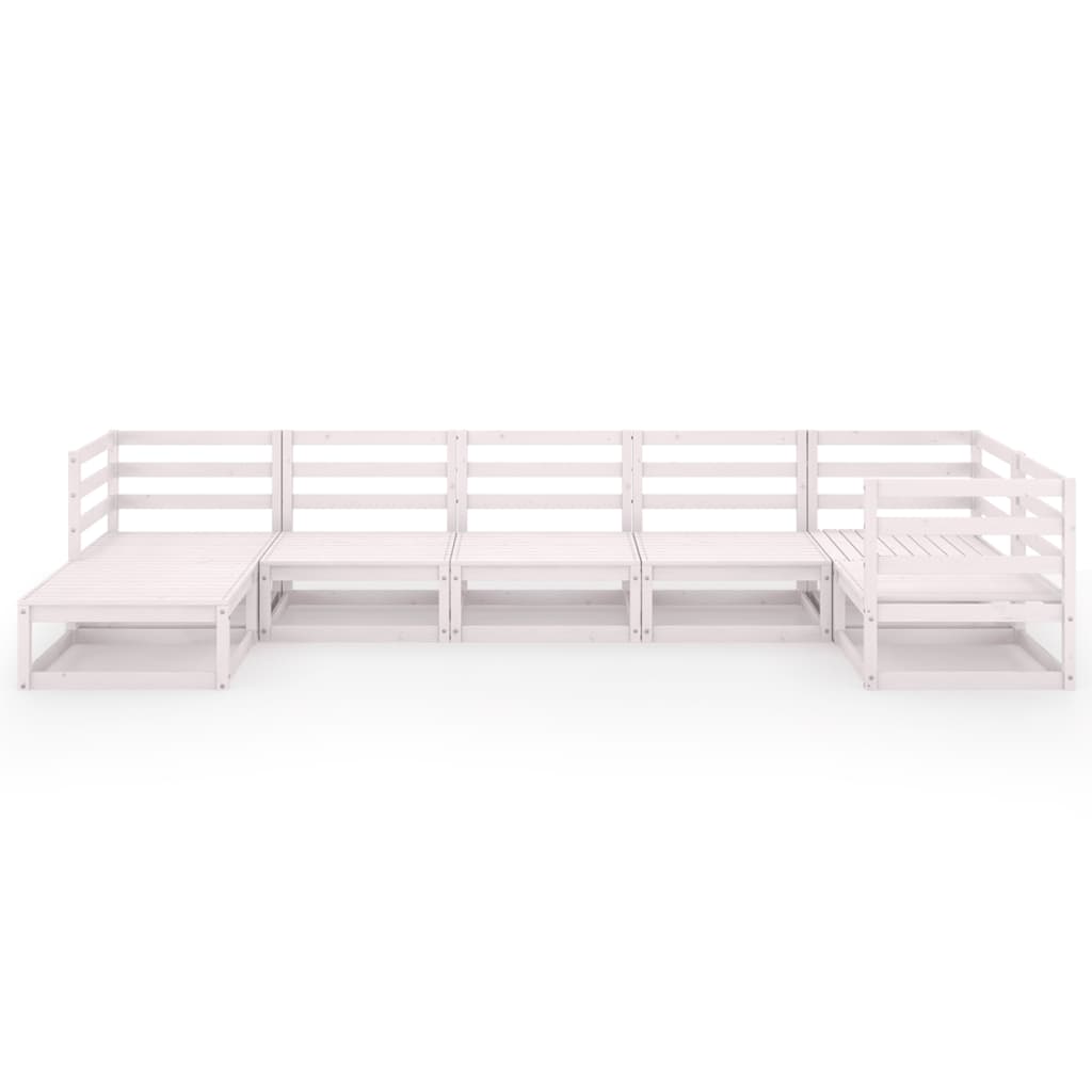 7 Piece Garden Lounge Set White Solid Pinewood