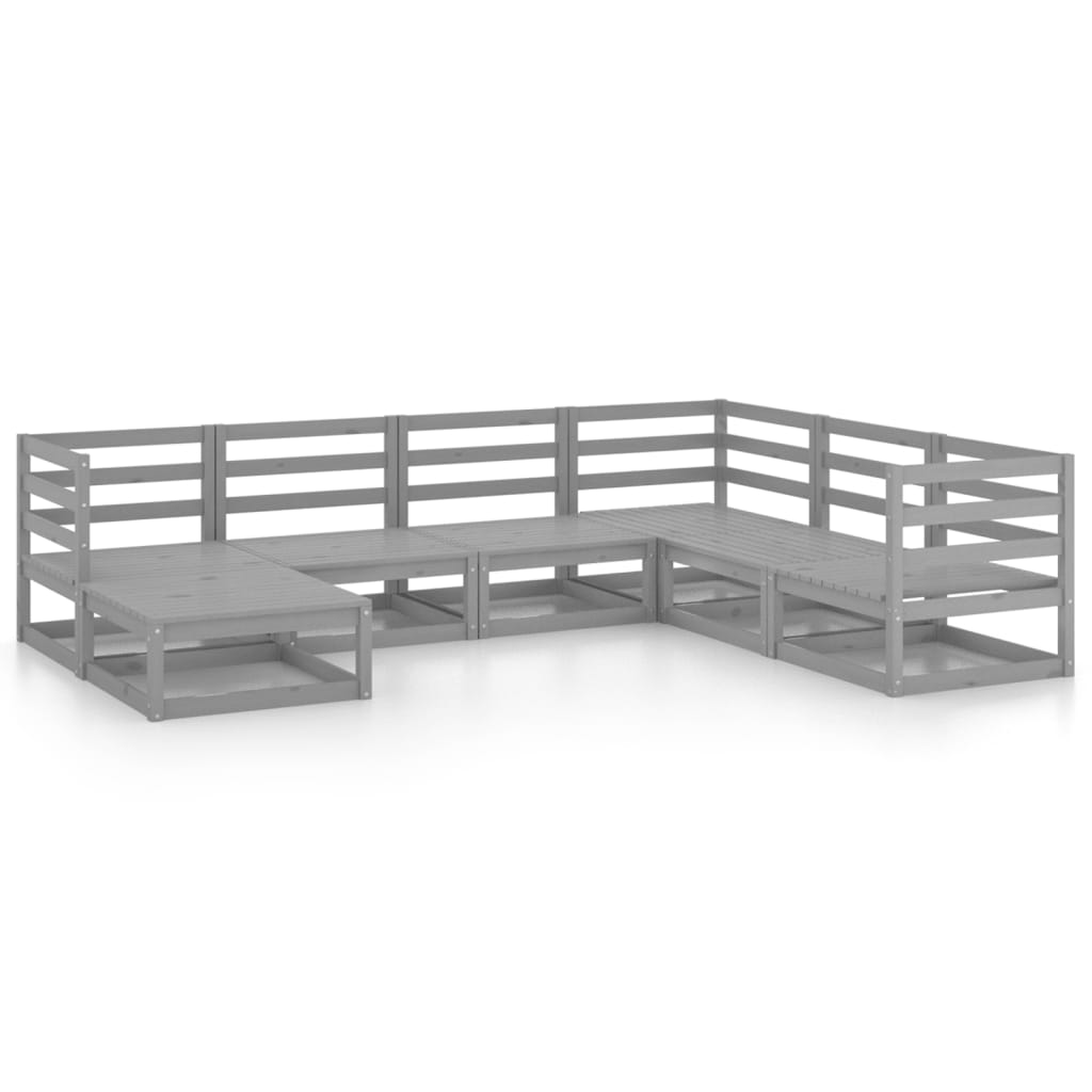 7 Piece Garden Lounge Set Grey Solid Pinewood