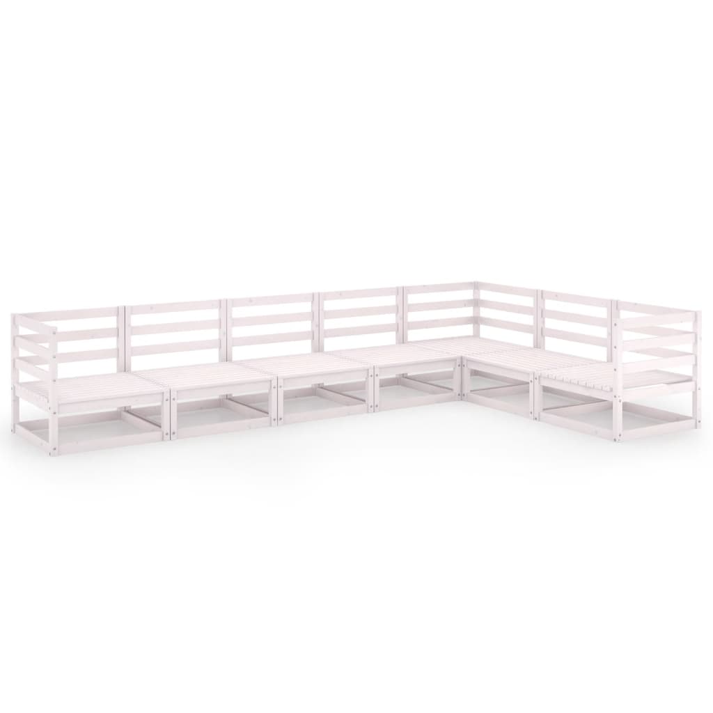 7 Piece Garden Lounge Set White Solid Pinewood