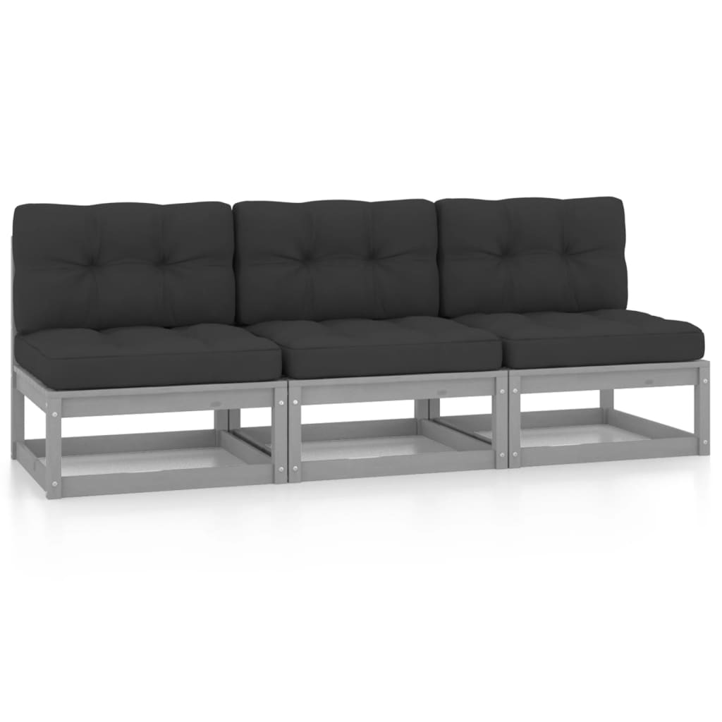 3-Seater Sofa with Cushions Solid Pinewood