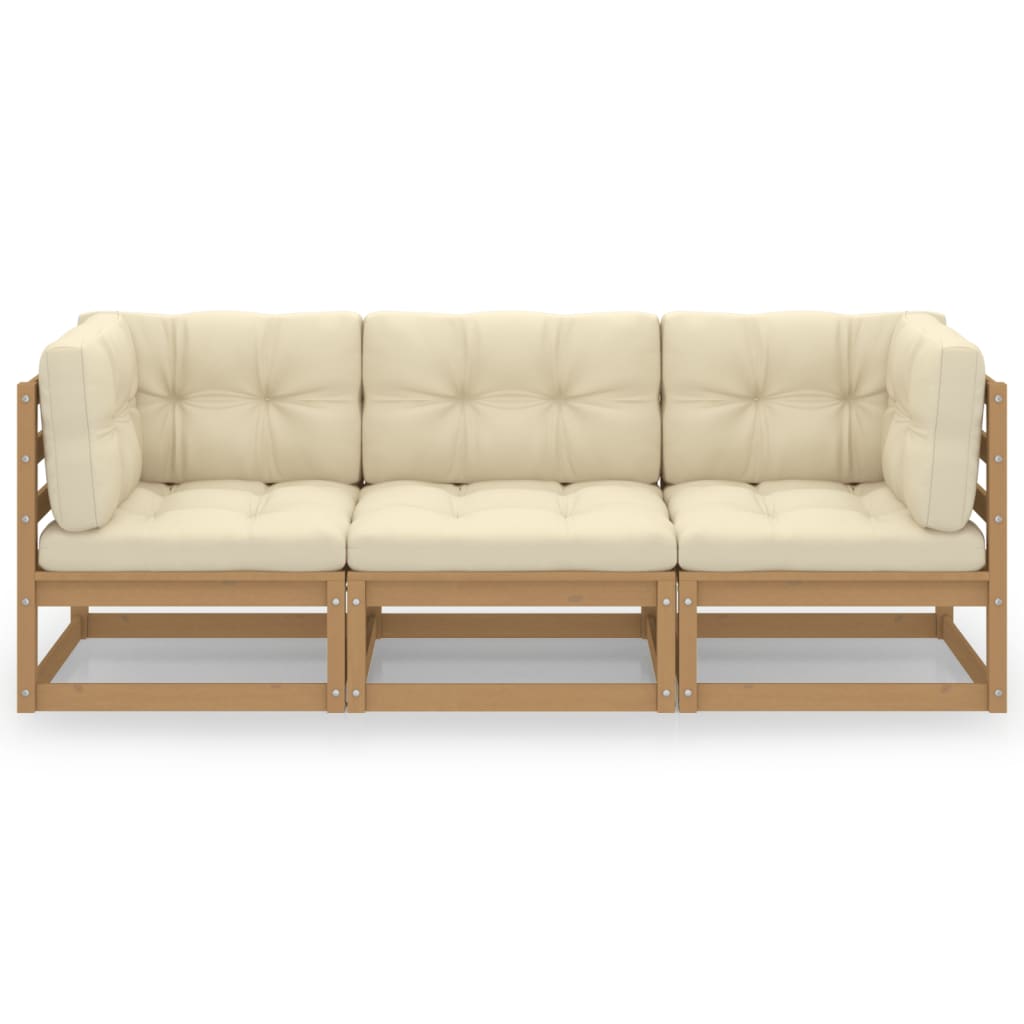3-Seater Garden Sofa with Cushions Solid Pinewood