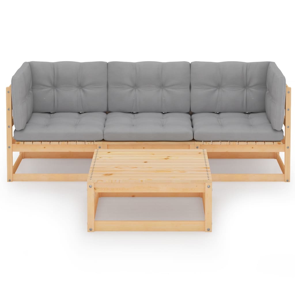 4 Piece Garden Lounge Set with Cushions Solid Pinewood