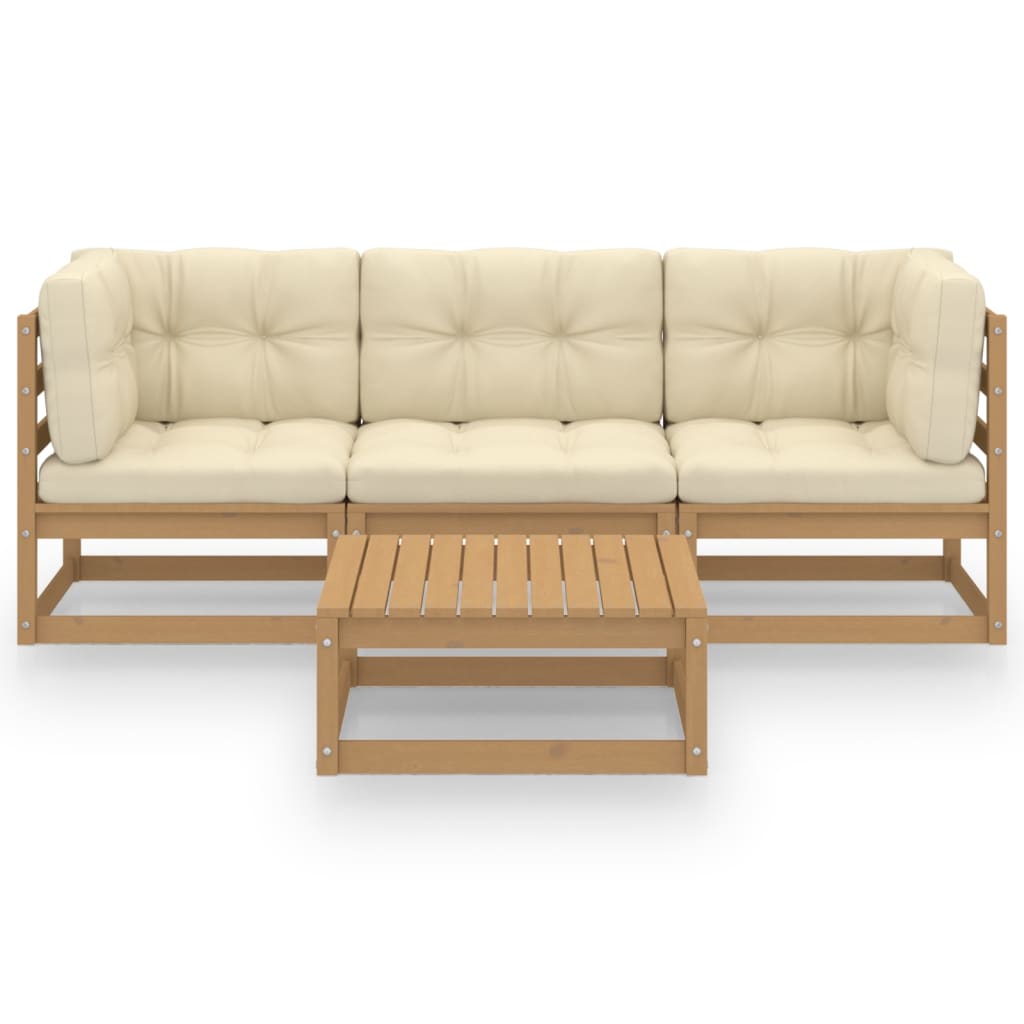 4 Piece Garden Lounge Set with Cushions Solid Pinewood