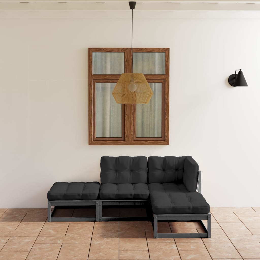 4 Piece Garden Lounge Set with Cushions Solid Pinewood