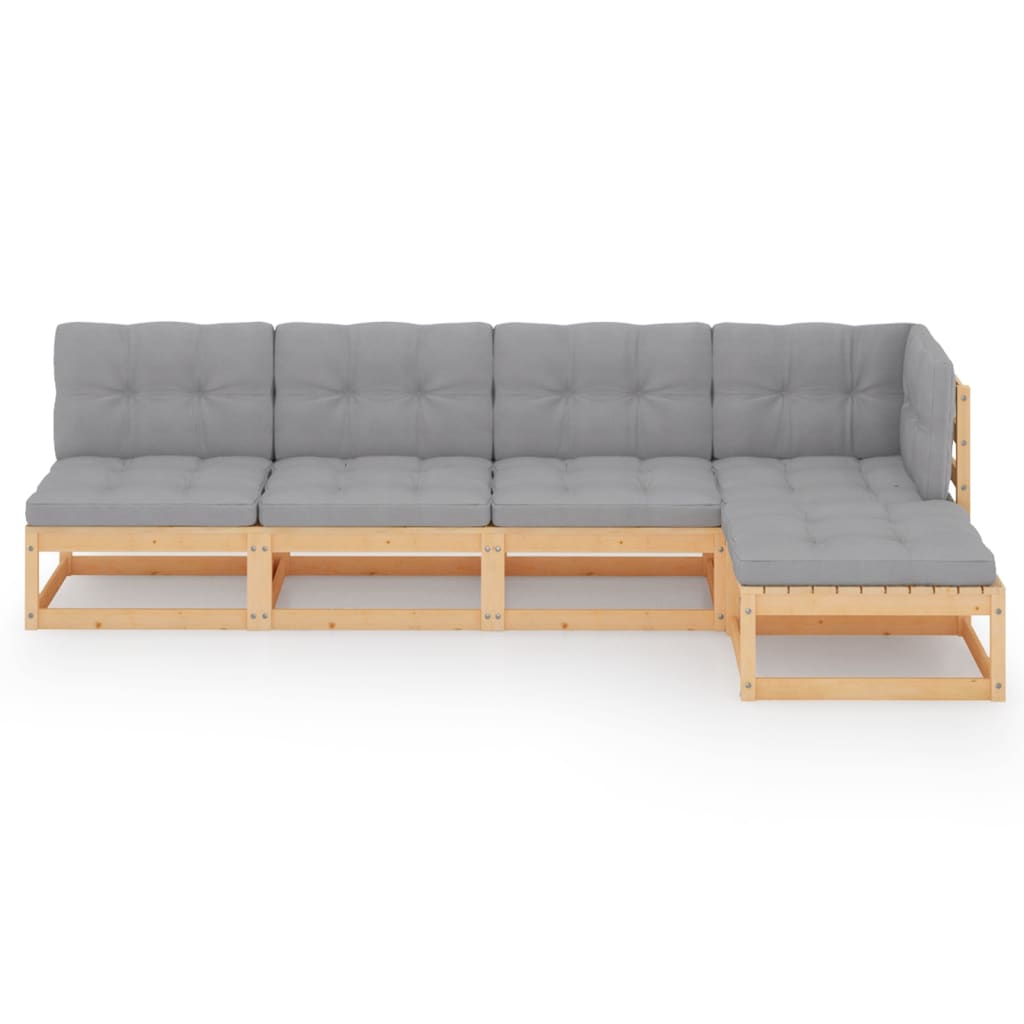 5 Piece Garden Lounge Set with Cushions Solid Pinewood