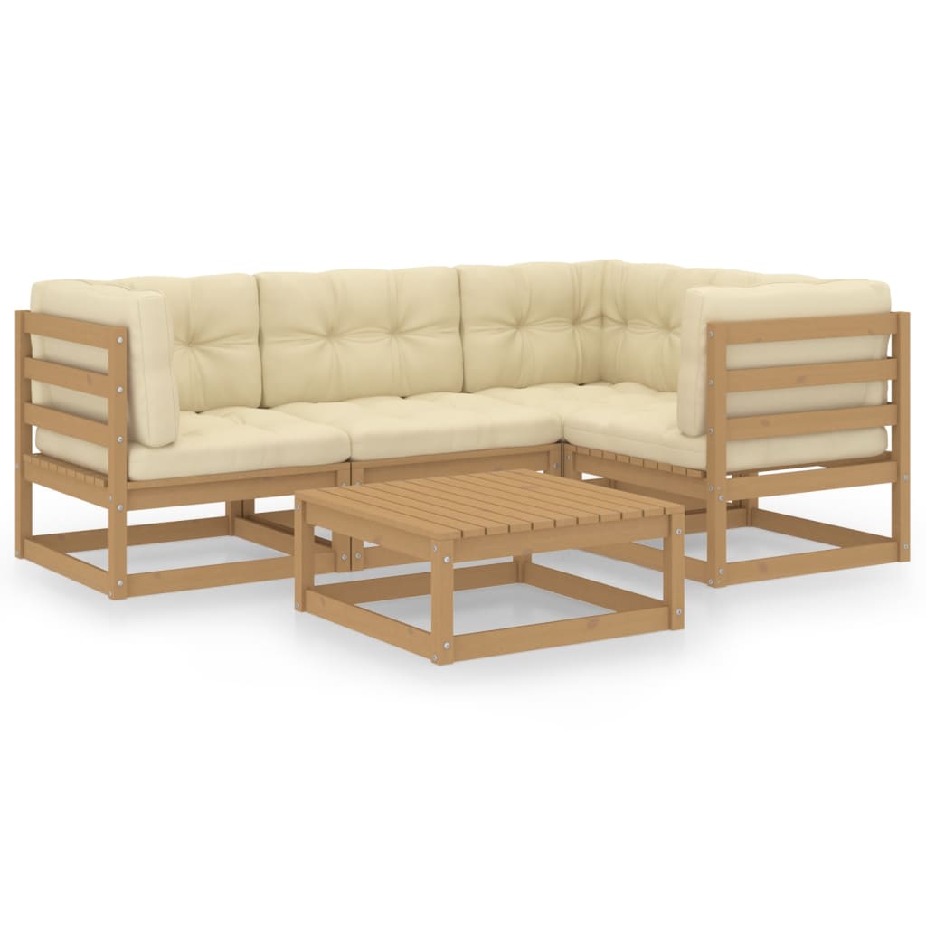 5 Piece Garden Lounge Set with Cushions Solid Pinewood