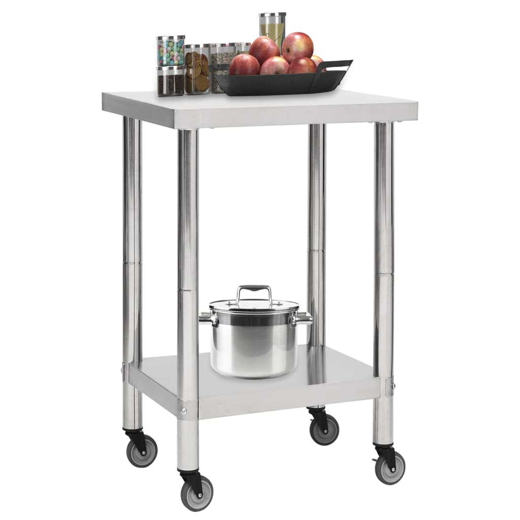 Kitchen Work Table with Wheels 60x60x85 cm Stainless Steel