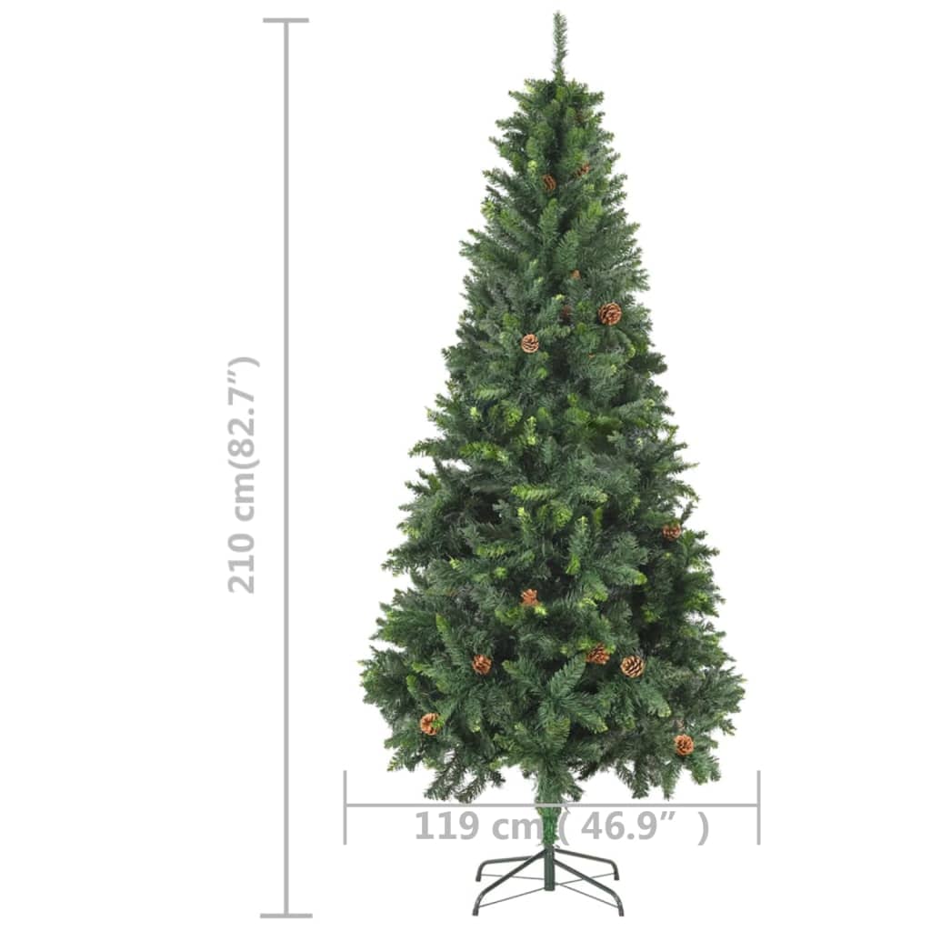 Artificial Pre-lit Christmas Tree with Pine Cones Green 210 cm