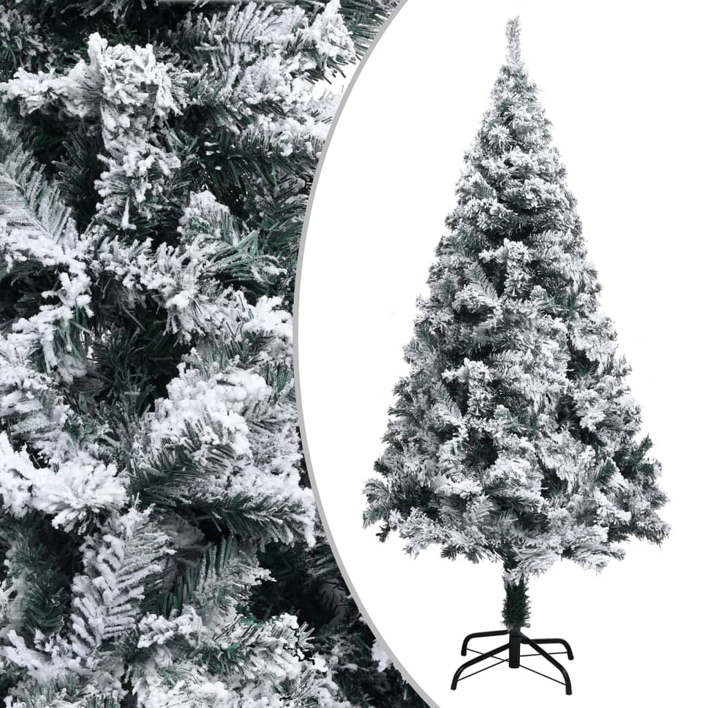 Artificial Pre-lit Christmas Tree with Flocked Snow Green 210 cm
