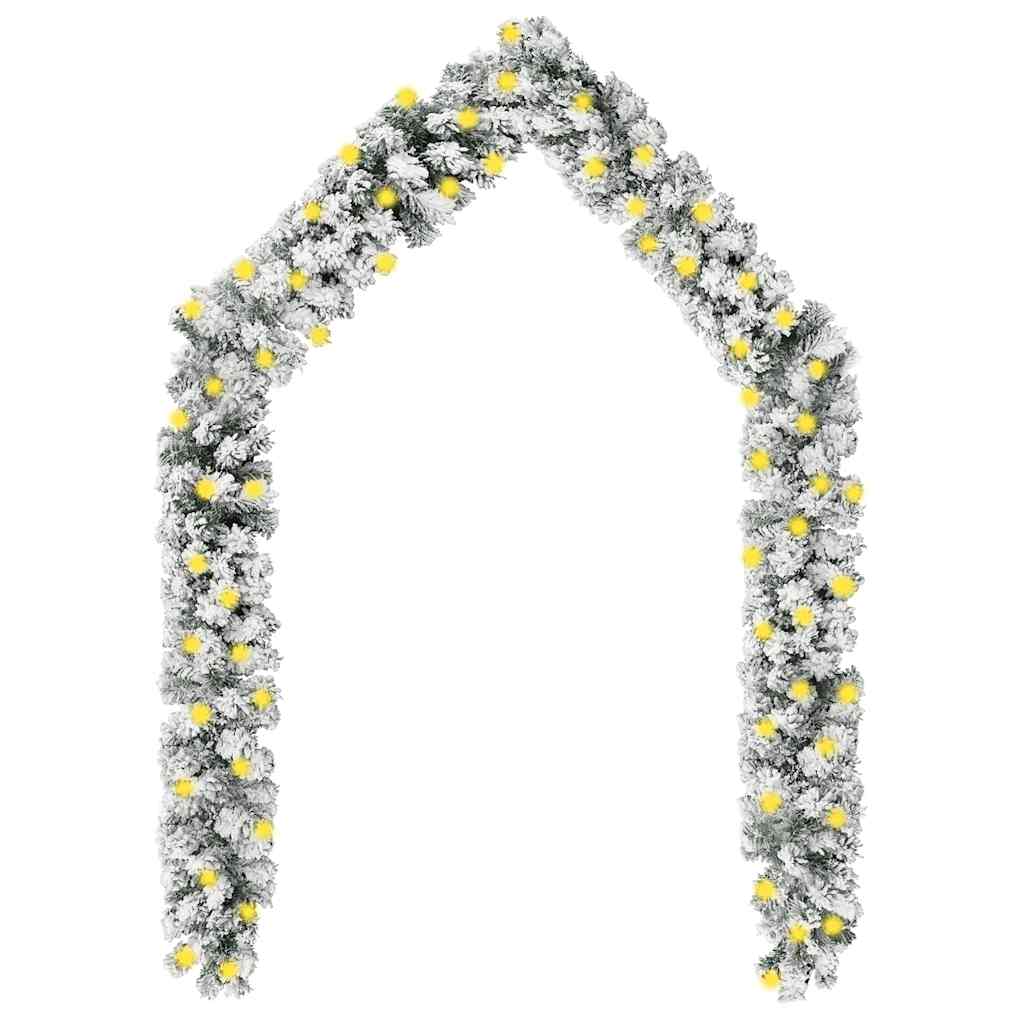 Christmas Garland with LEDs&Flocked Snow Green 5 m PVC