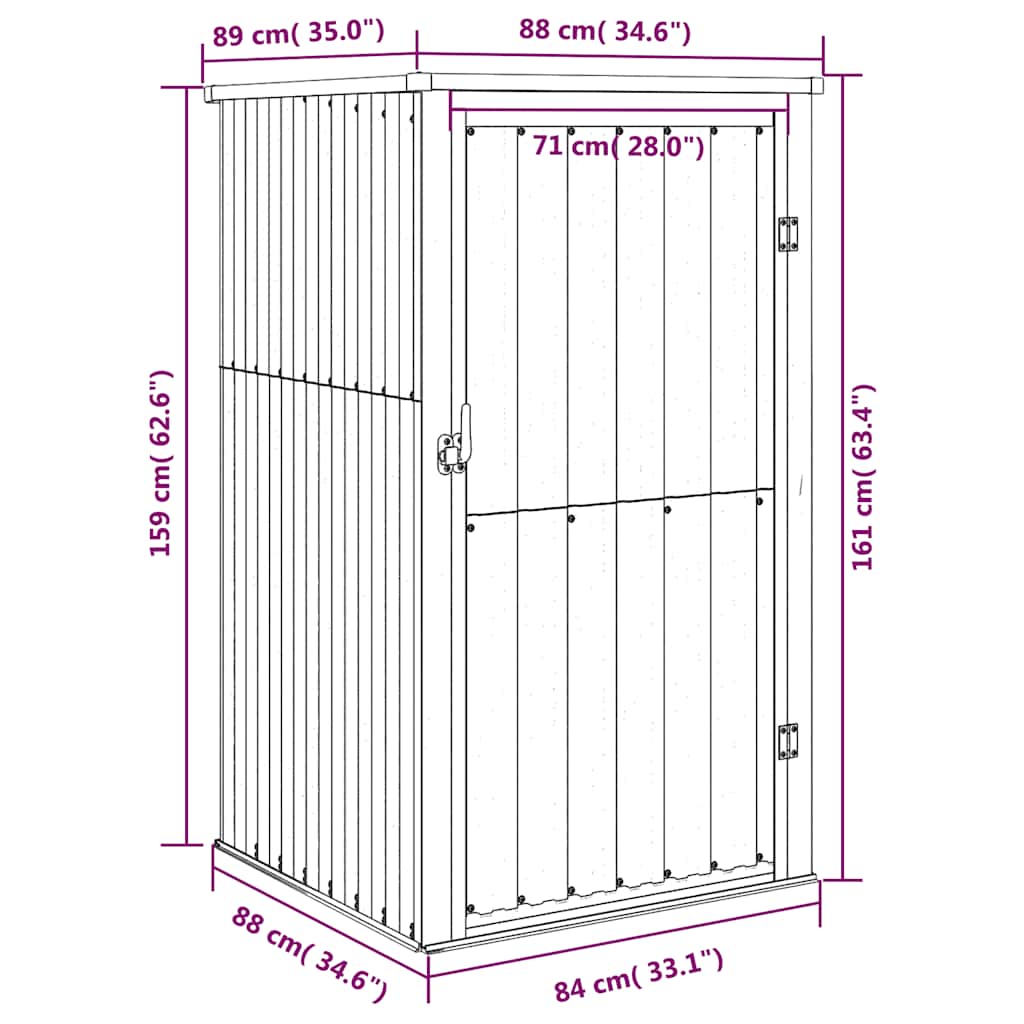 Garden Tool Shed Brown 88x89x161 cm Galvanised Steel