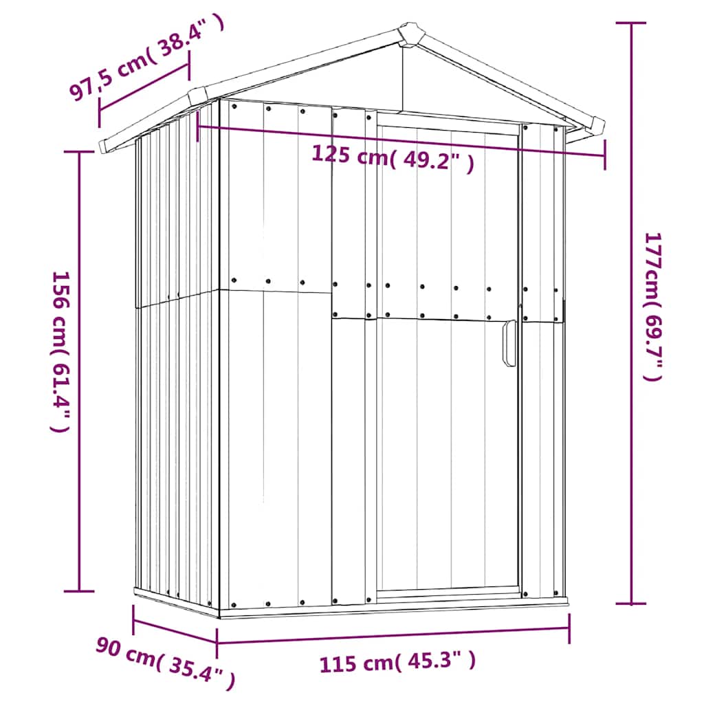 Garden Shed Grey 126x97.5x177 cm Galvanised Steel