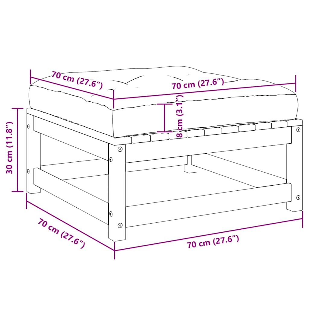 Garden Footstool with Cushion Solid Pinewood