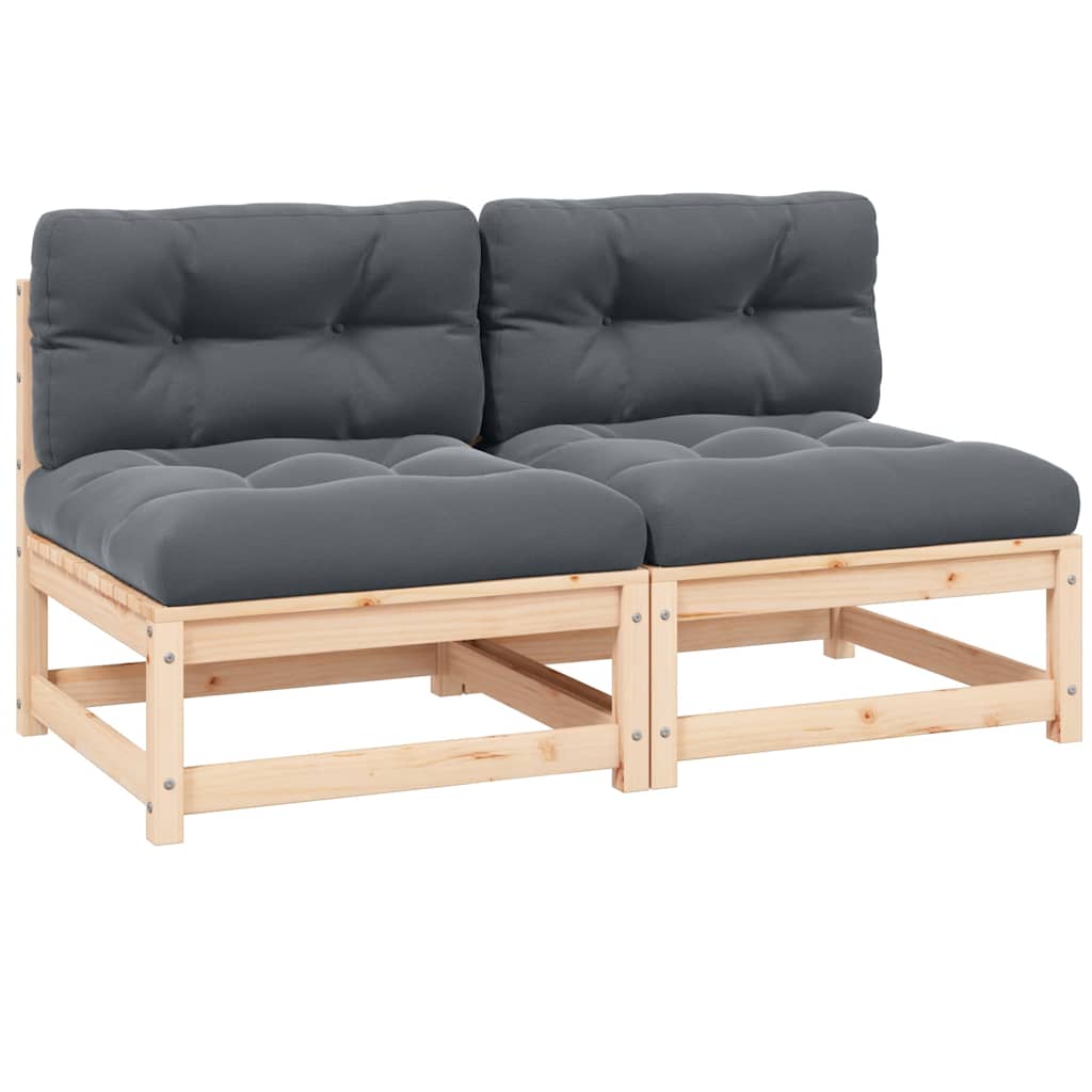 Garden Middle Sofas with Cushions 2 pcs Solid Pinewood