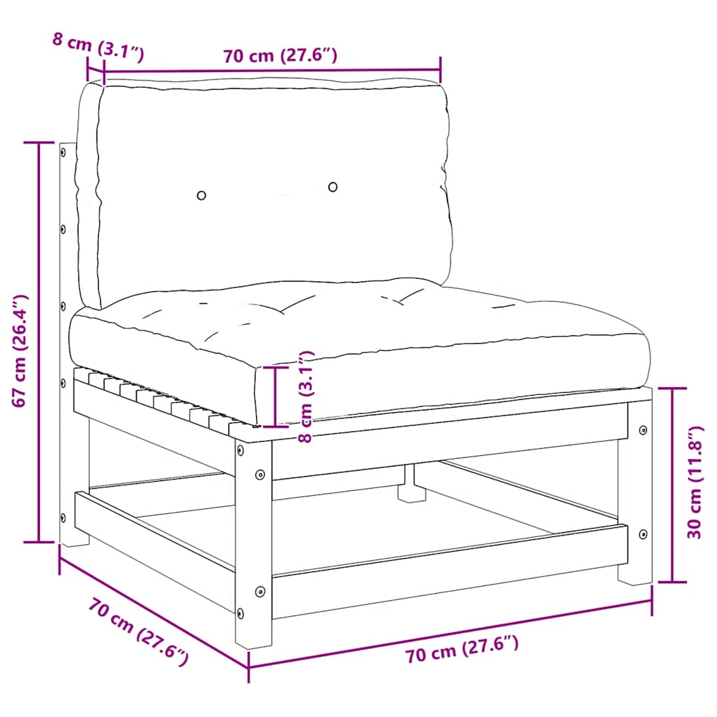Garden Middle Sofas with Cushions 2 pcs Solid Pinewood