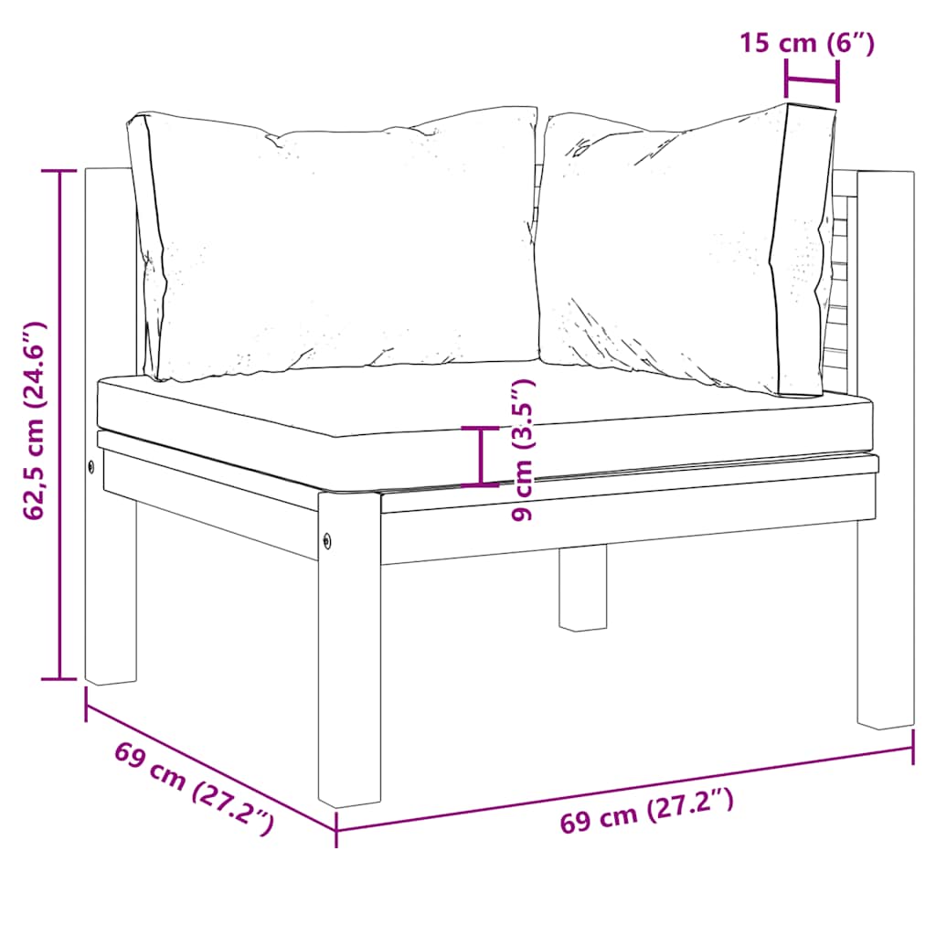 Sectional Corner Sofa with Dark Grey Cushions Solid Acacia Wood