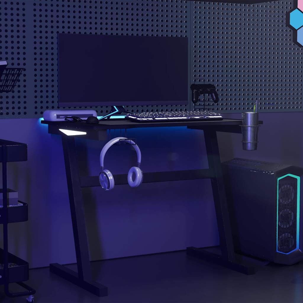 Gaming Desk LED with Z Shape Legs Black 90x60x75 cm