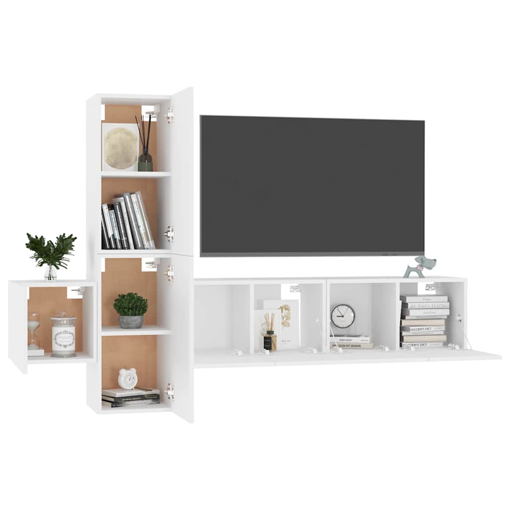 5 Piece TV Cabinet Set White Engineered Wood