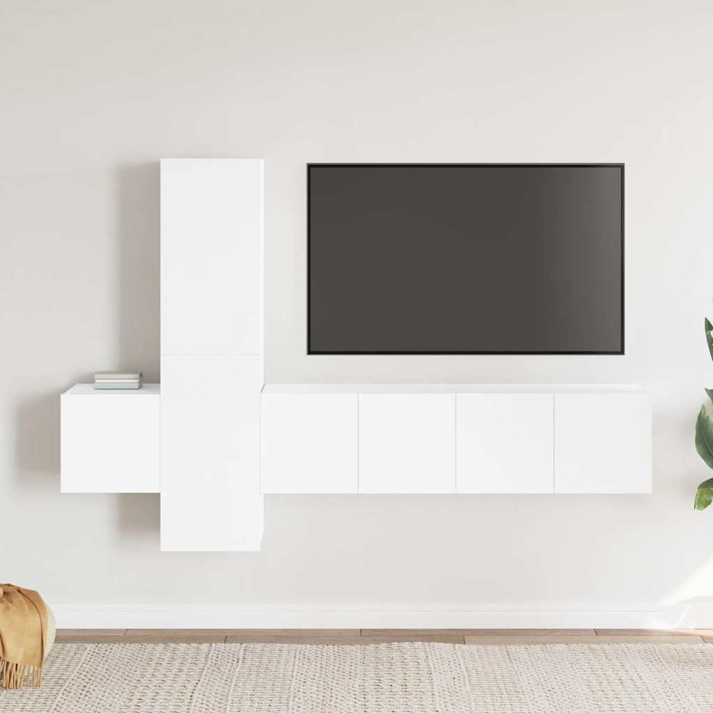 5 Piece TV Cabinet Set White Engineered Wood