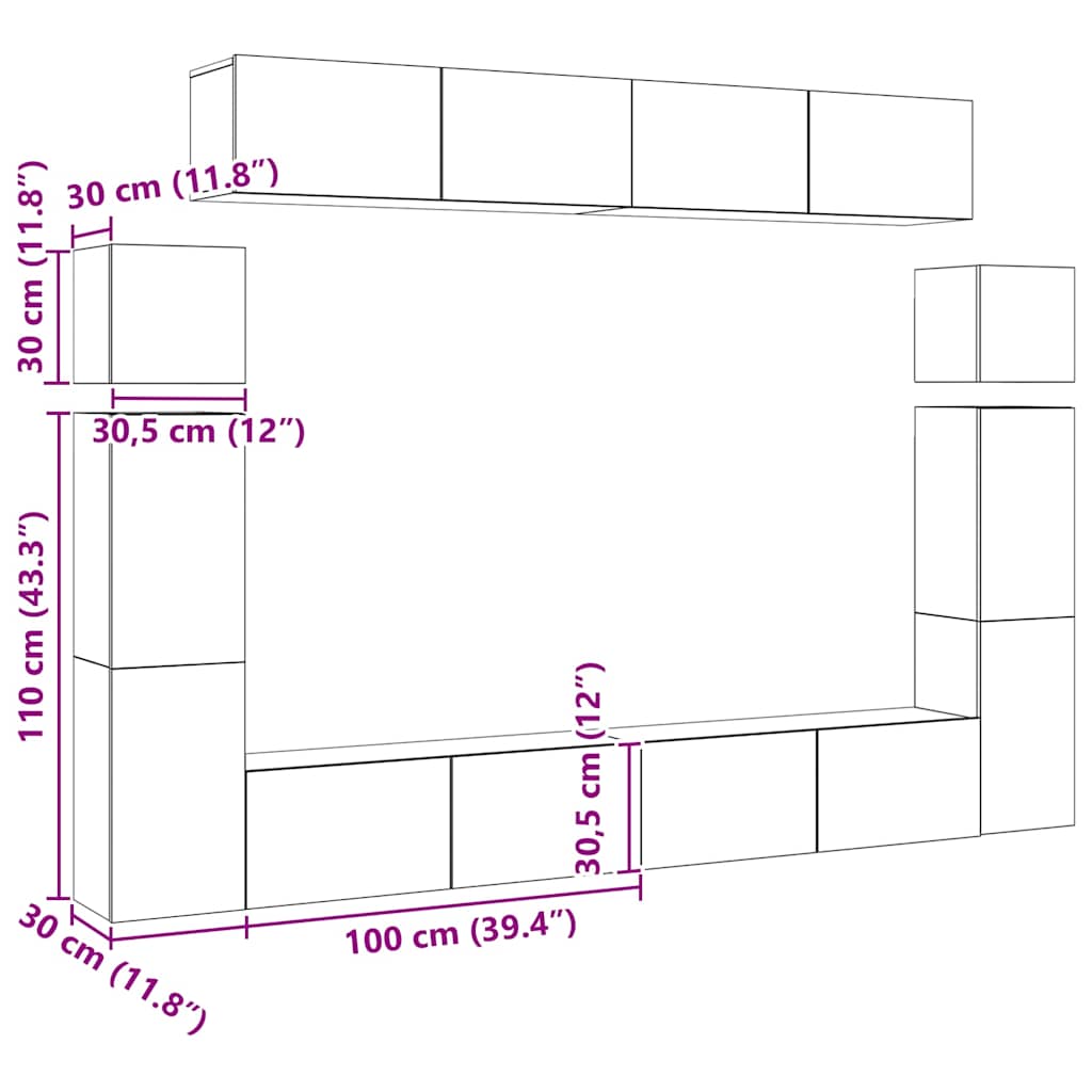 8 Piece TV Cabinet Set White Engineered Wood