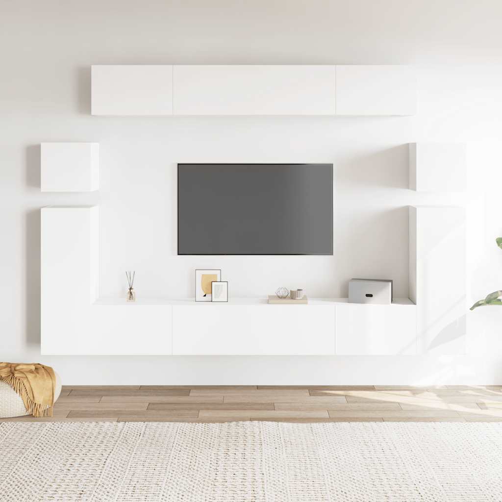 8 Piece TV Cabinet Set White Engineered Wood