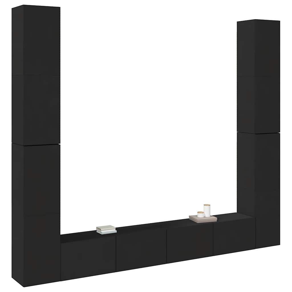 6 Piece TV Cabinet Set Black Engineered Wood