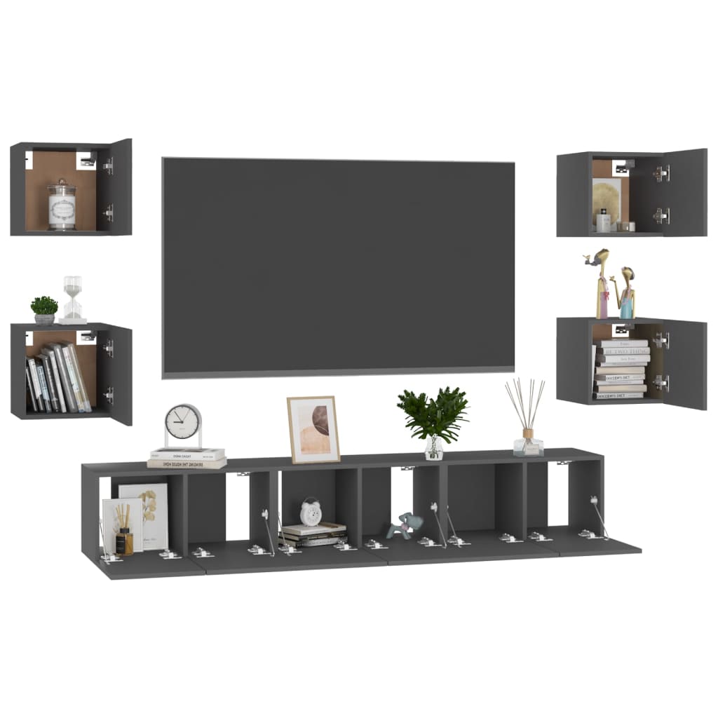 7 Piece TV Cabinet Set Grey Engineered Wood