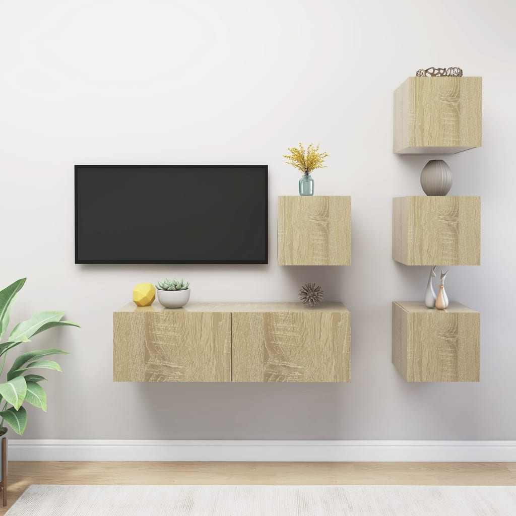 5 Piece TV Cabinet Set Sonoma Oak Engineered Wood