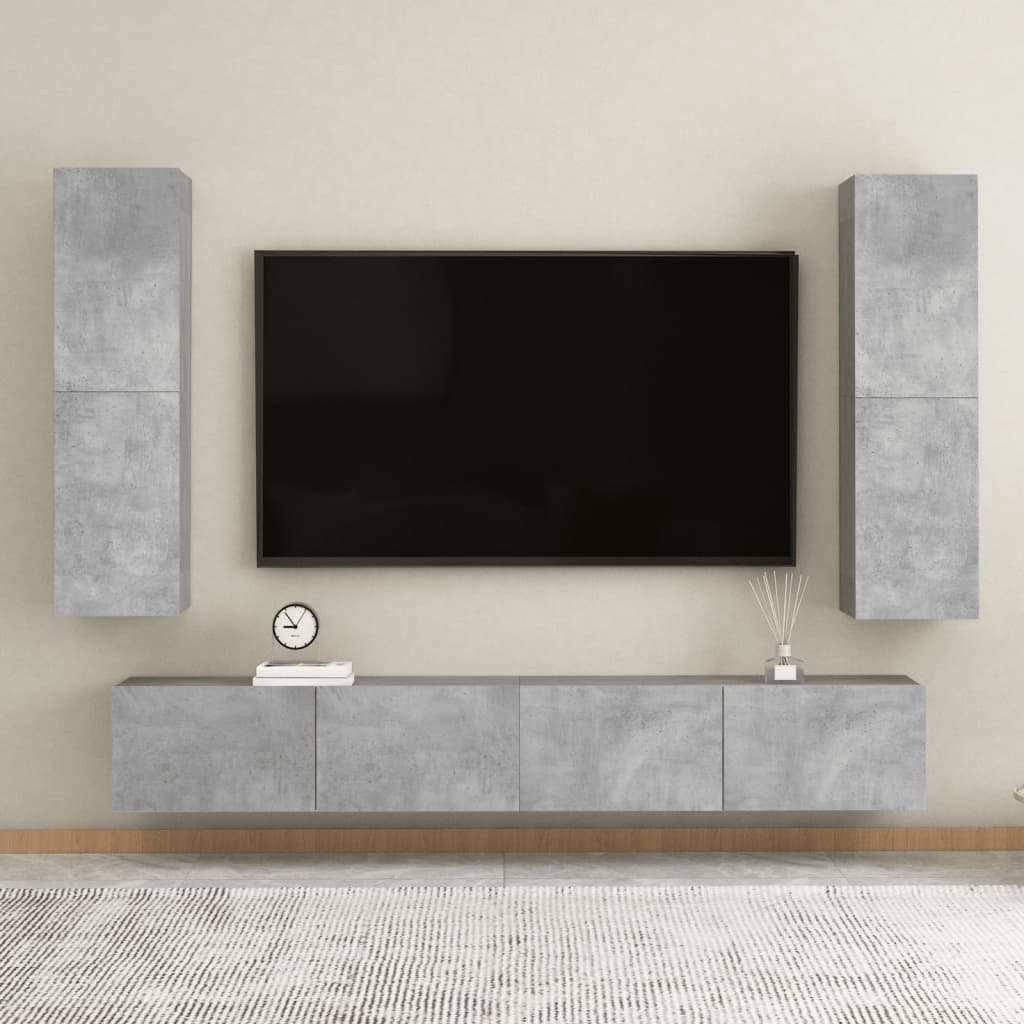4 Piece TV Cabinet Set Concrete Grey Engineered Wood