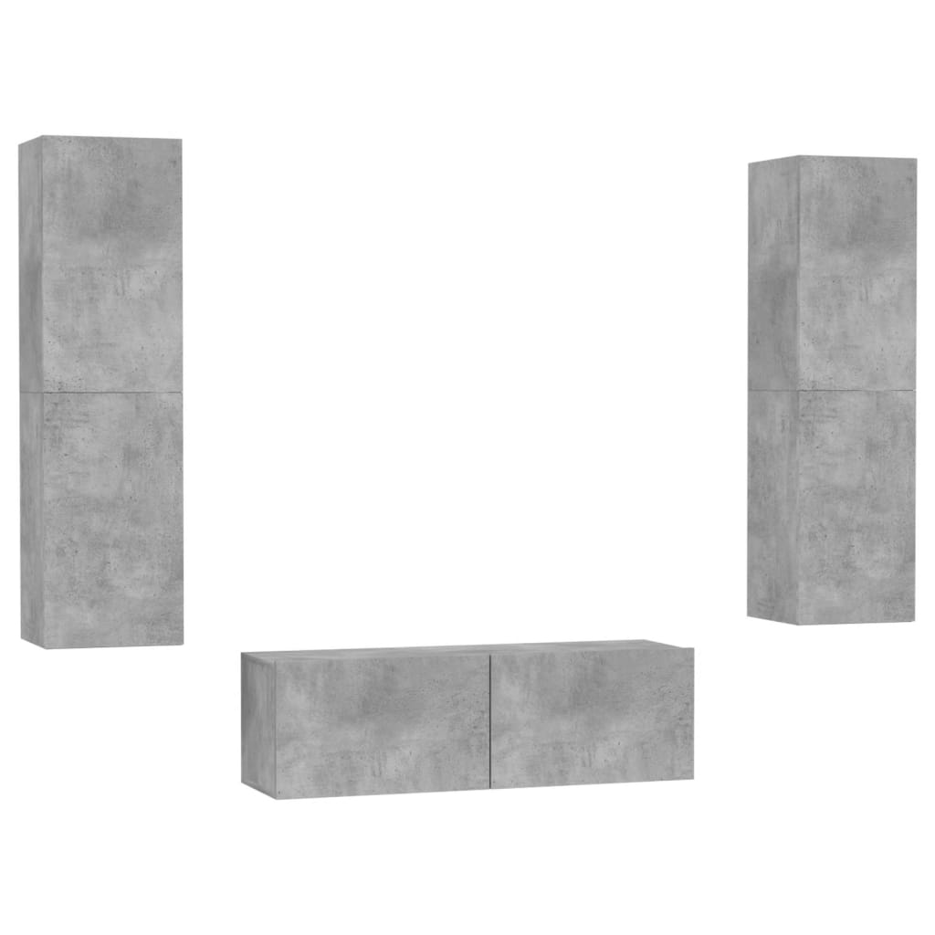 3 Piece TV Cabinet Set Concrete Grey Engineered Wood