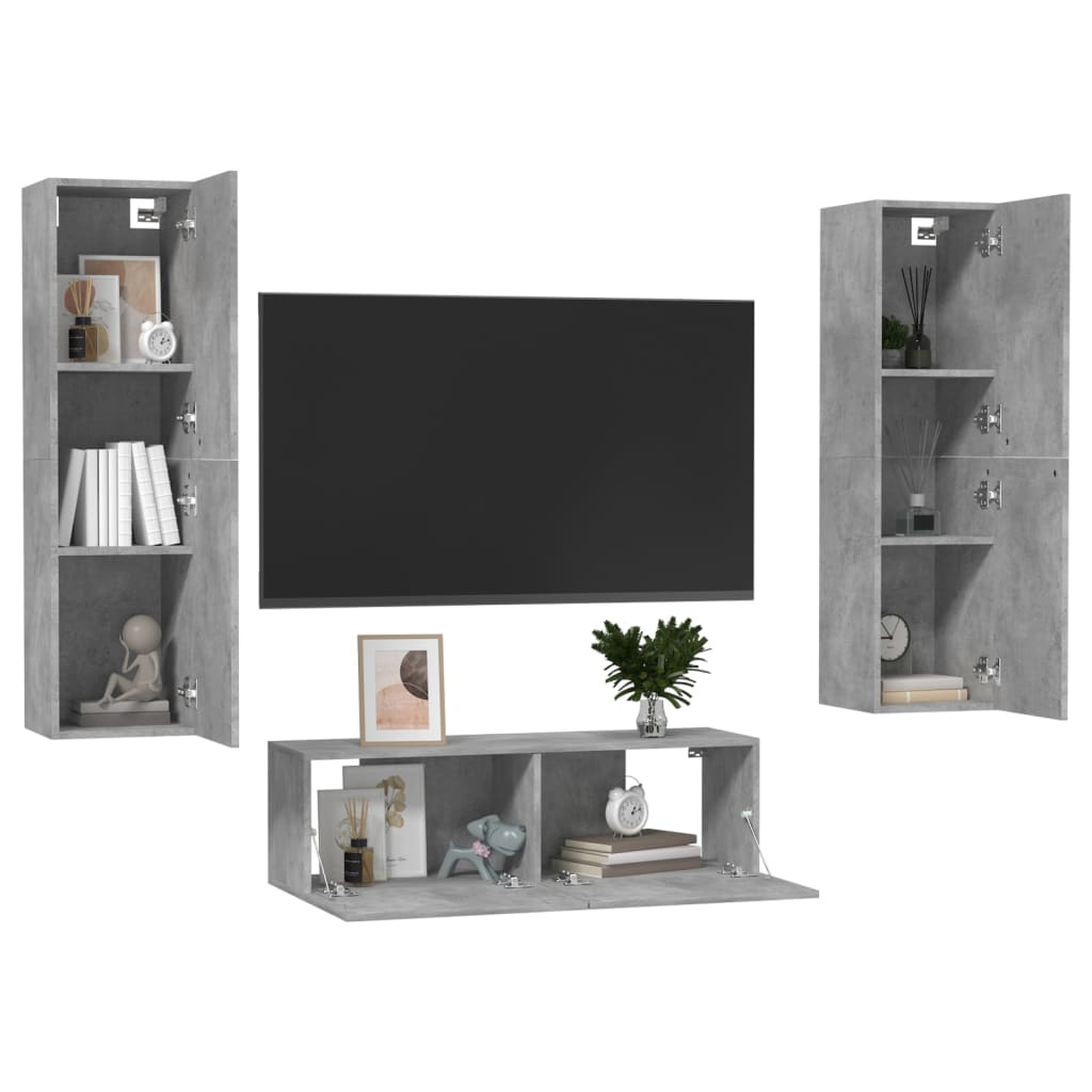 3 Piece TV Cabinet Set Concrete Grey Engineered Wood