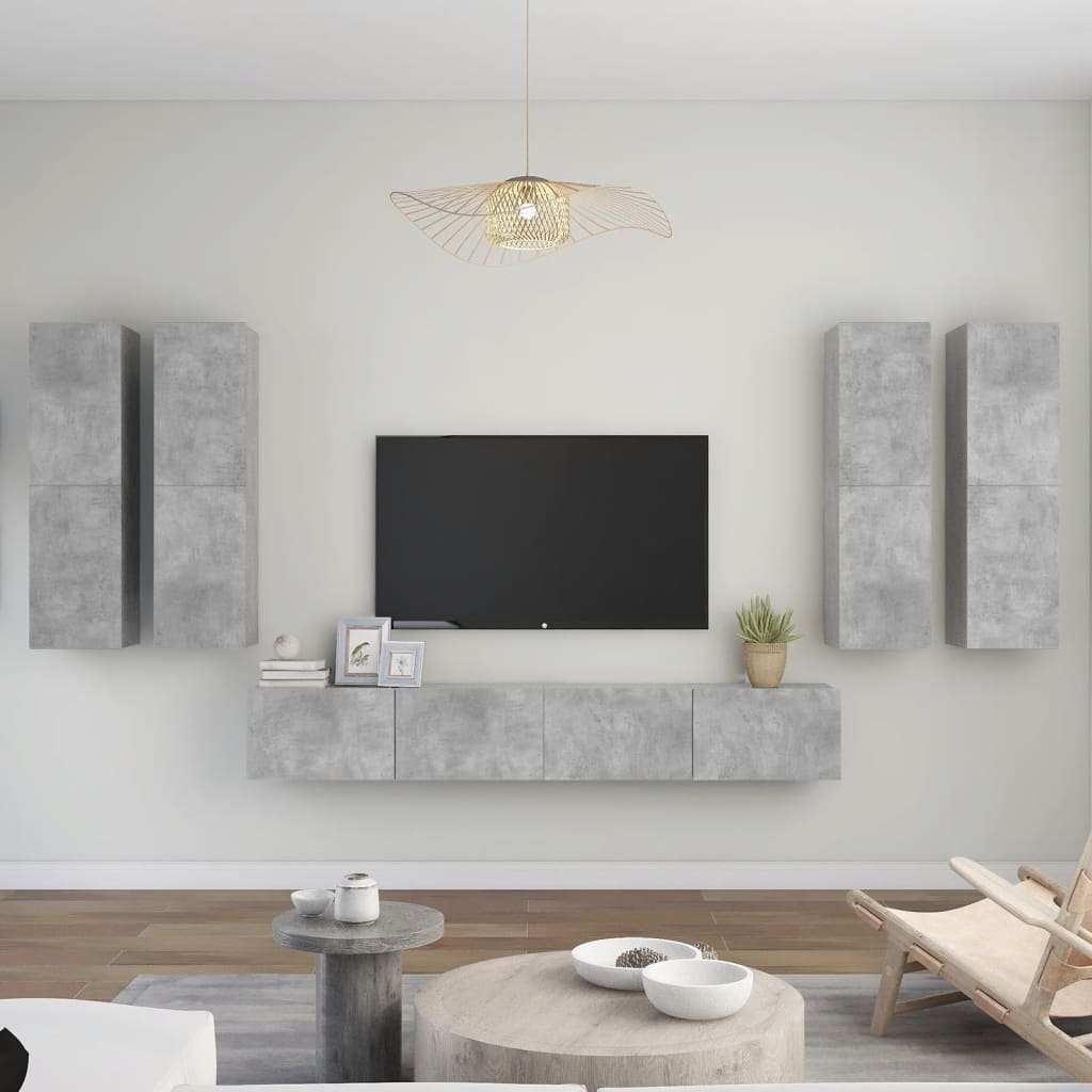 6 Piece TV Cabinet Set Concrete Grey Engineered Wood
