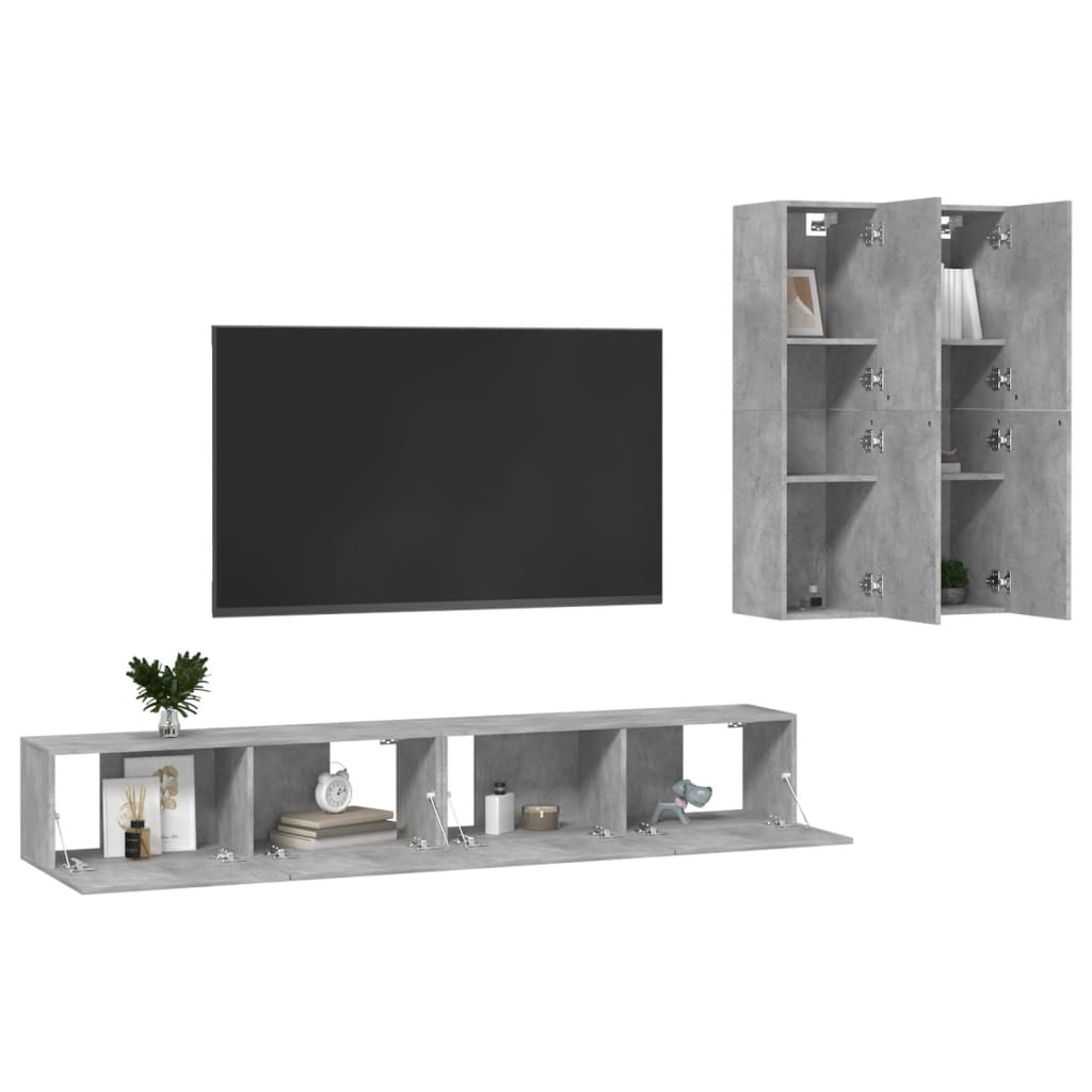 4 Piece TV Cabinet Set Concrete Grey Engineered Wood