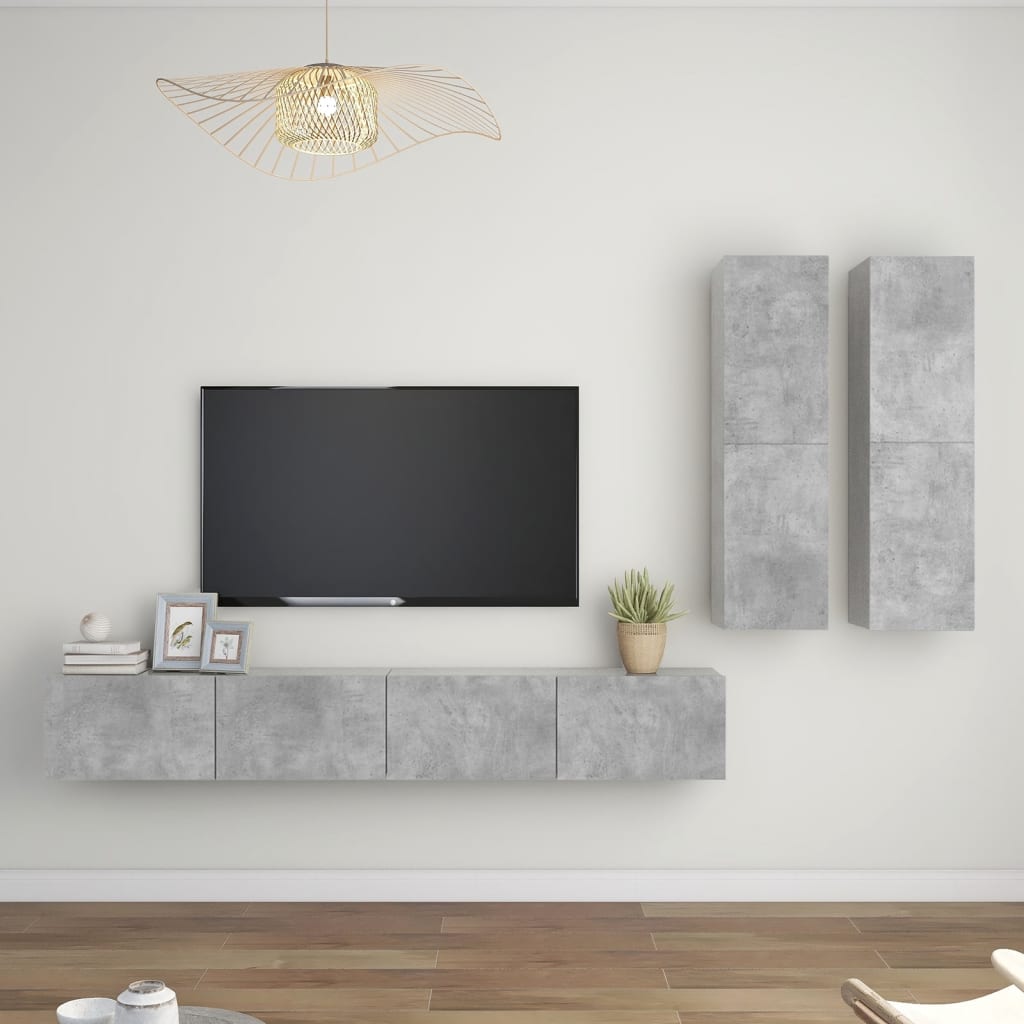 4 Piece TV Cabinet Set Concrete Grey Engineered Wood