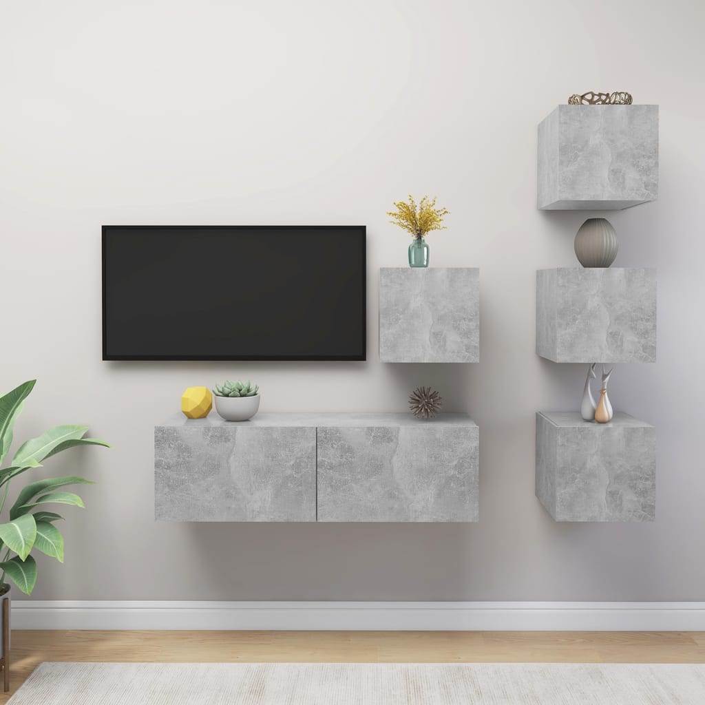5 Piece TV Cabinet Set Concrete Grey Engineered Wood