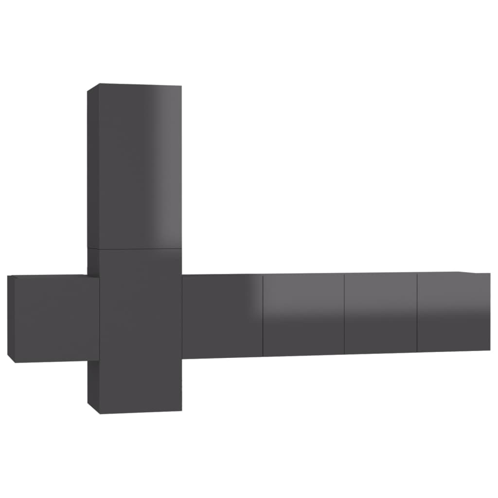 5 Piece TV Cabinet Set High Gloss Grey Engineered Wood