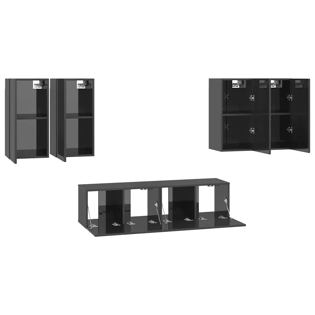 6 Piece TV Cabinet Set High Gloss Grey Engineered Wood