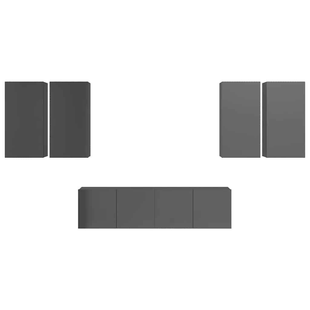 6 Piece TV Cabinet Set High Gloss Grey Engineered Wood