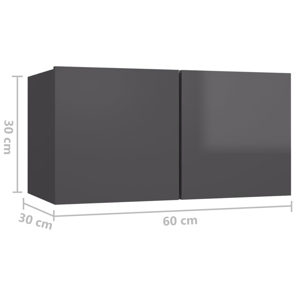 10 Piece TV Cabinet Set High Gloss Grey Engineered Wood