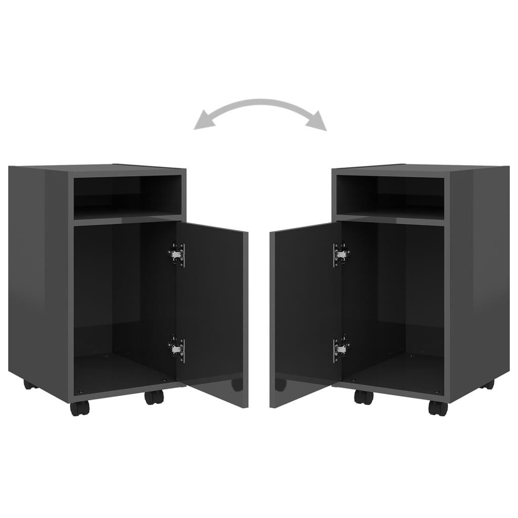 Side Cabinet with Wheels High Gloss Grey 33x38x60 cm Engineered Wood