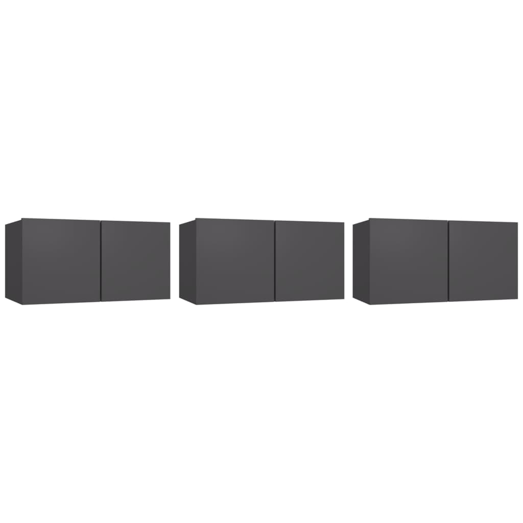 Hanging TV Cabinets 3 pcs Grey 60x30x30 cm