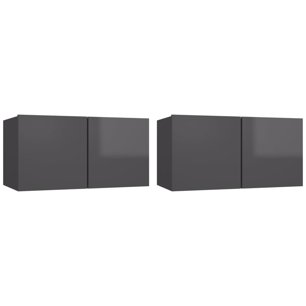 Hanging TV Cabinets 2 pcs High Gloss Grey 60x30x30 cm